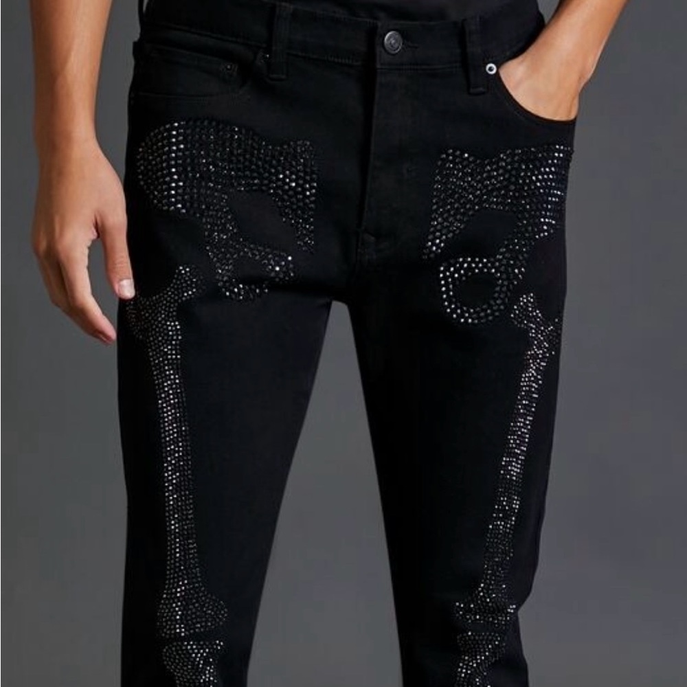 Forever 21 Rhinestones Bones Skinny Jeans